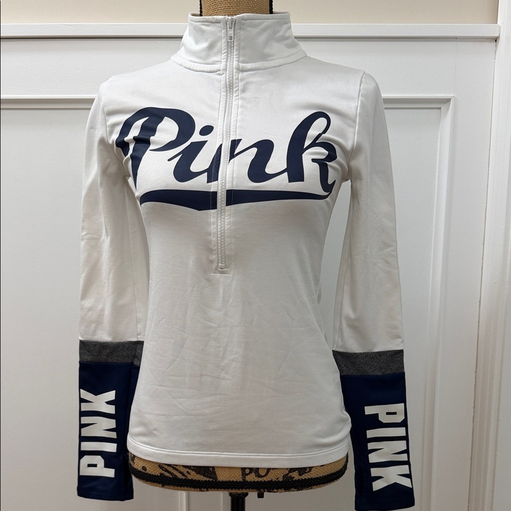 PINK Victoria's Secret White and Navy Sweatshirt